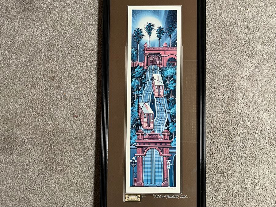 Signed Limited Edition Print Ride Up Bunker Hill Angels Flight By Fred Bonn Framed 13.5 X 33.5 [Photo 4]