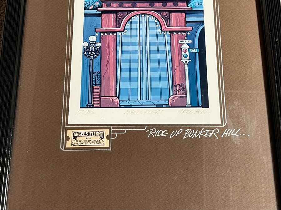 Signed Limited Edition Print Ride Up Bunker Hill Angels Flight By Fred Bonn Framed 13.5 X 33.5 [Photo 5]