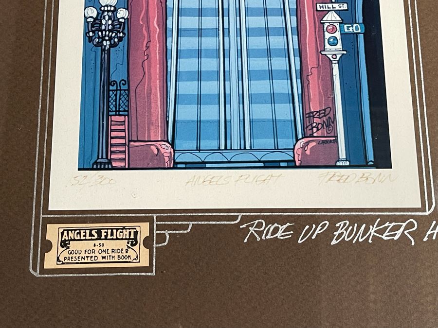 Signed Limited Edition Print Ride Up Bunker Hill Angels Flight By Fred Bonn Framed 13.5 X 33.5 [Photo 6]