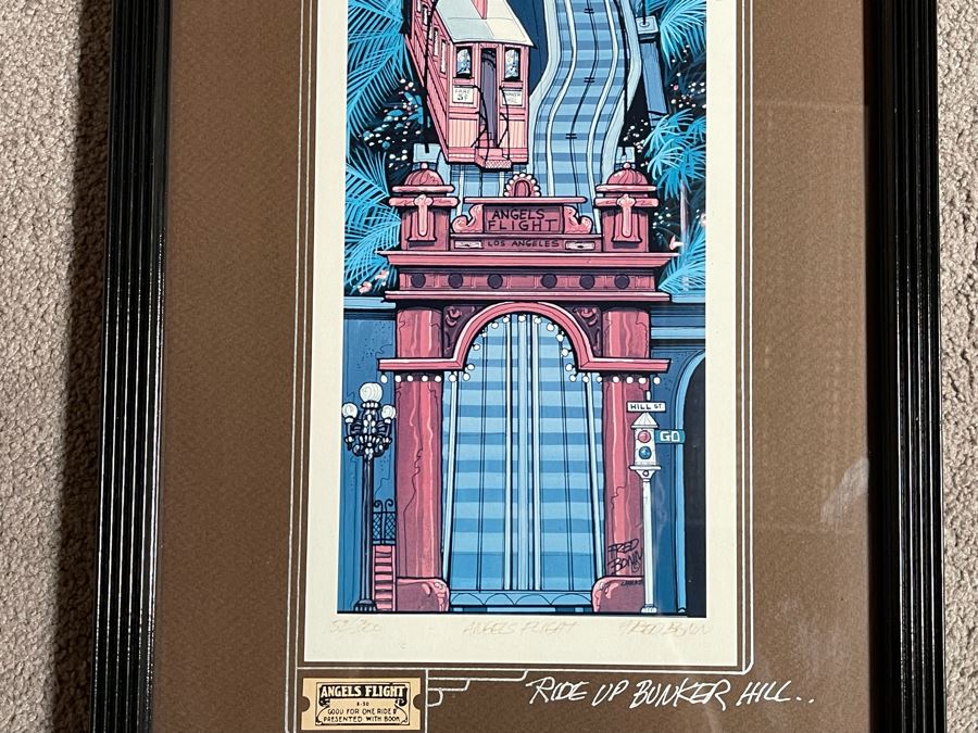 Signed Limited Edition Print Ride Up Bunker Hill Angels Flight By Fred Bonn Framed 13.5 X 33.5 [Photo 7]