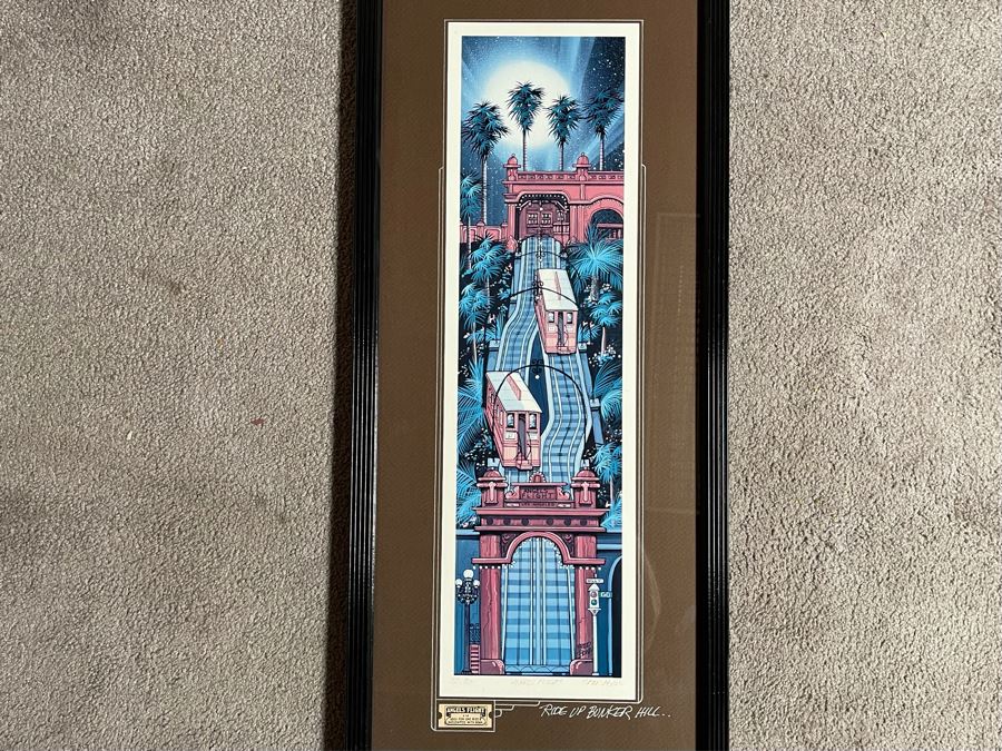 Signed Limited Edition Print Ride Up Bunker Hill Angels Flight By Fred Bonn Framed 13.5 X 33.5 [Photo 3]