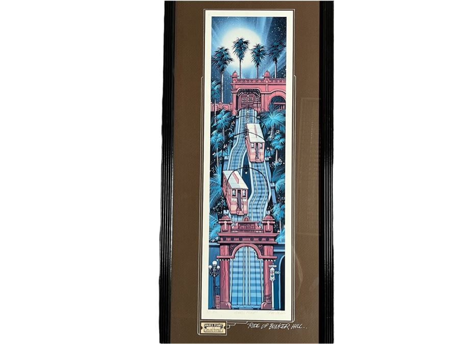Signed Limited Edition Print Ride Up Bunker Hill Angels Flight By Fred Bonn Framed 13.5 X 33.5 [Photo 1]