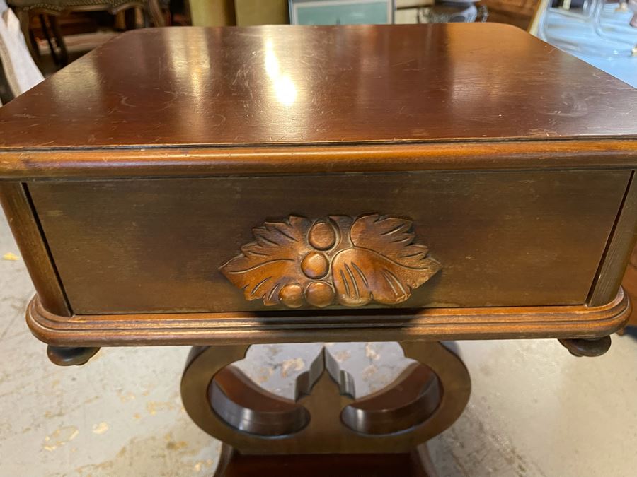 Vintage Wooden Side Table With Drawer 17W X 14D X 24H [Photo 3]