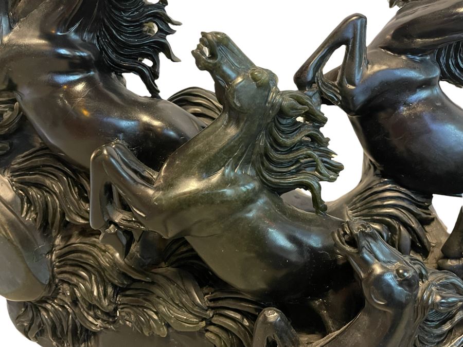 Impressive Large Solid Stone Carved Horse Sculpture (Has Some Damage) 43W X 9D X 29H [Photo 9]