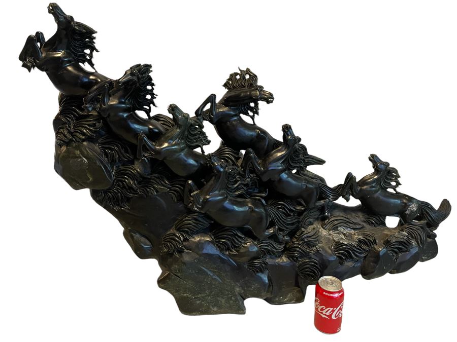 Impressive Large Solid Stone Carved Horse Sculpture (Has Some Damage) 43W X 9D X 29H [Photo 22]