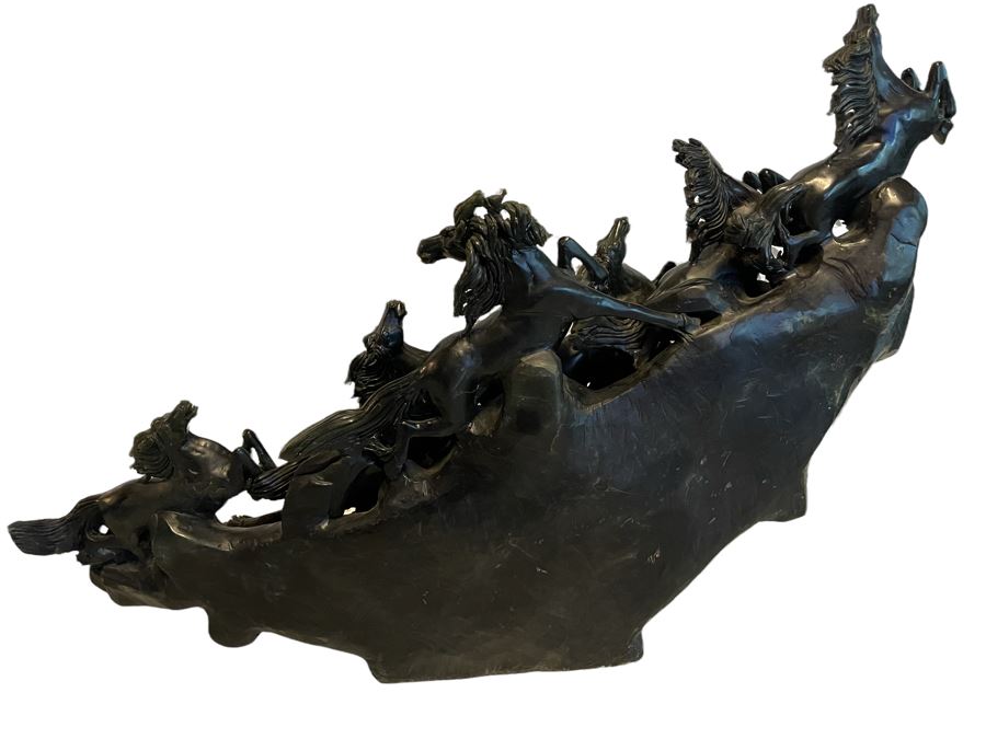 Impressive Large Solid Stone Carved Horse Sculpture (Has Some Damage) 43W X 9D X 29H [Photo 18]