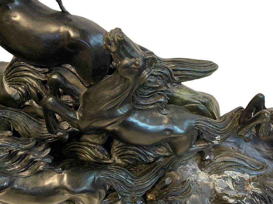 Impressive Large Solid Stone Carved Horse Sculpture (Has Some Damage) 43W X 9D X 29H [Photo 8]