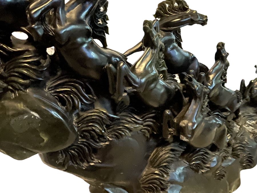 Impressive Large Solid Stone Carved Horse Sculpture (Has Some Damage) 43W X 9D X 29H [Photo 14]