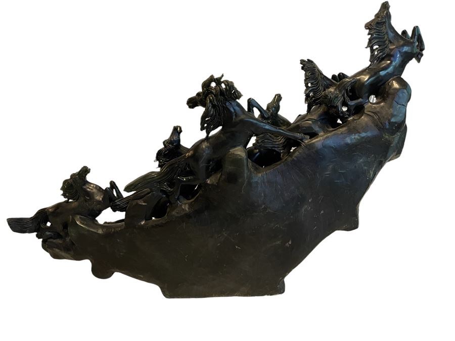Impressive Large Solid Stone Carved Horse Sculpture (Has Some Damage) 43W X 9D X 29H [Photo 21]