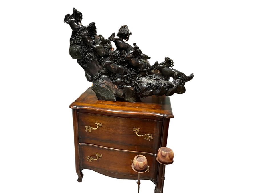 Impressive Large Solid Stone Carved Horse Sculpture (Has Some Damage) 43W X 9D X 29H [Photo 2]