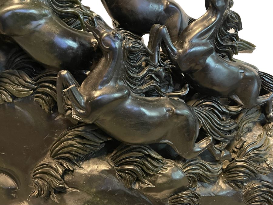 Impressive Large Solid Stone Carved Horse Sculpture (Has Some Damage) 43W X 9D X 29H [Photo 11]