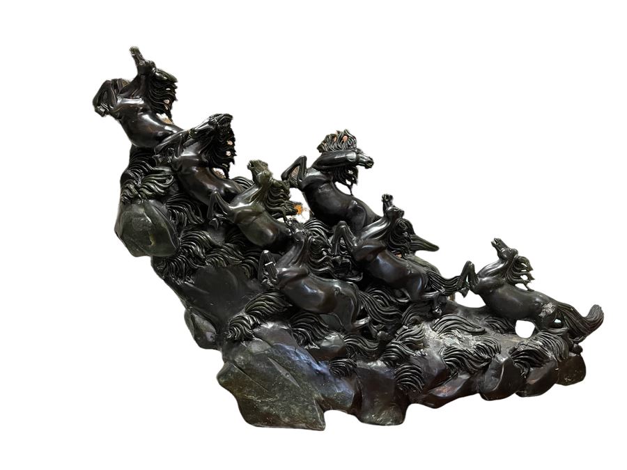 Impressive Large Solid Stone Carved Horse Sculpture (Has Some Damage) 43W X 9D X 29H [Photo 5]