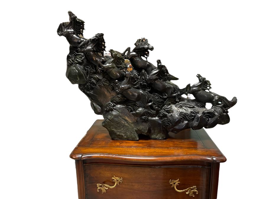 Impressive Large Solid Stone Carved Horse Sculpture (Has Some Damage) 43W X 9D X 29H [Photo 3]