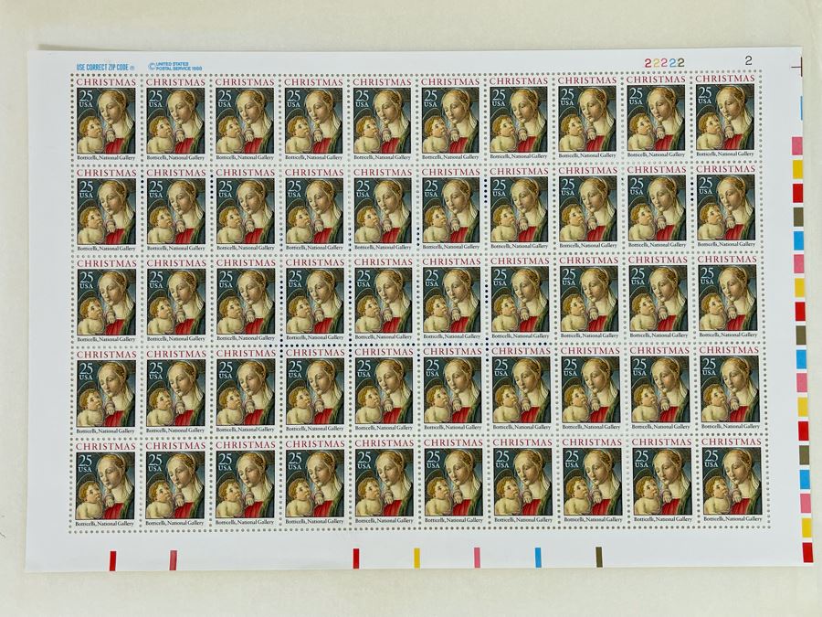 Mint United States Postal Stamps Sheet Christmas Botticelli, National Gallery