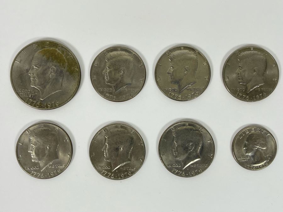 (6) 1976 Kennedy Half Dollar Coins, (1) 1976 Eisenhower One Dollar Coin, (1) 1976 Quarter [Photo 2]