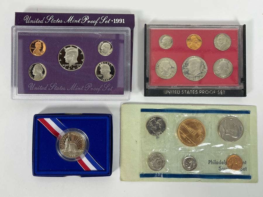Various United States Mint Proof Sets From 1981, 1984, 1991 And 1986 Mint Liberty Half Dollar