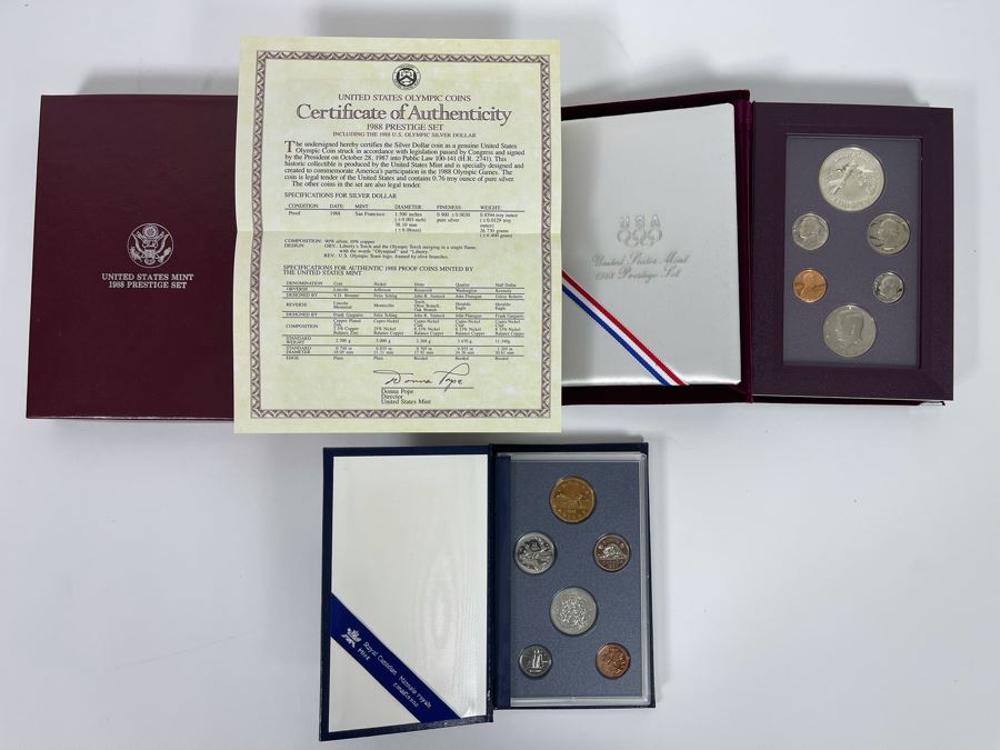 United States Mint 1988 Prestige Set With Silver Dollar And 1993 Royal Canadian Mint Coins