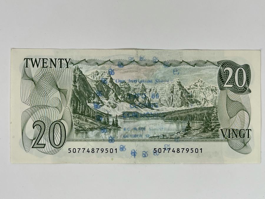 Bank Of Canada Twenty Dollar Bill Stamped Closing Day Expo 1986 [Photo 4]