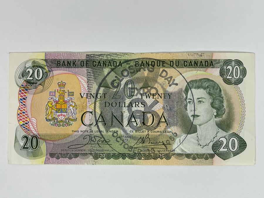 Bank Of Canada Twenty Dollar Bill Stamped Closing Day Expo 1986 [Photo 2]