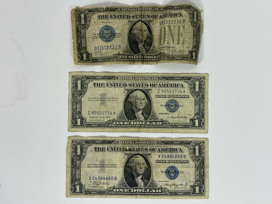 (3) United States One Dollar Silver Certificates 1928, 1935, 1957 [Photo 1]