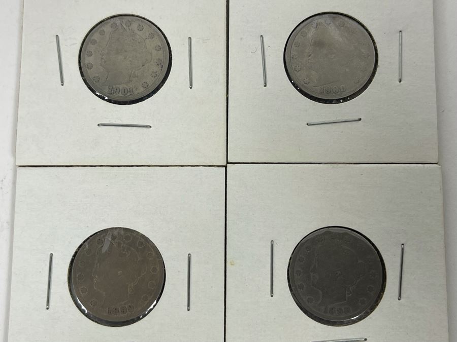 (4) Antique United States Liberty Nickels Years 1898, 1899, 1900, 1901 [Photo 2]