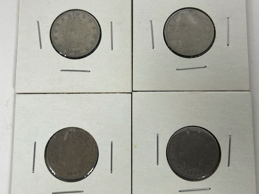 (4) Antique United States Liberty Nickels Years 1898, 1899, 1900, 1901 [Photo 1]