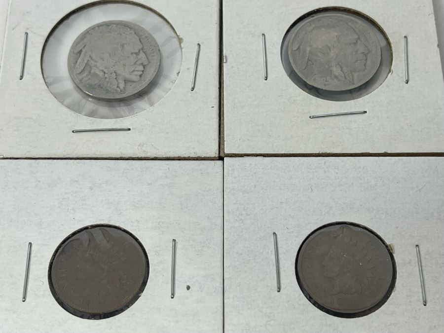 Pair Of Buffalo Indian Head Nickels And Pair Of Old Indian Head Pennies [Photo 7]