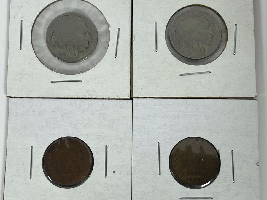 Pair Of Buffalo Indian Head Nickels And Pair Of Old Indian Head Pennies [Photo 1]