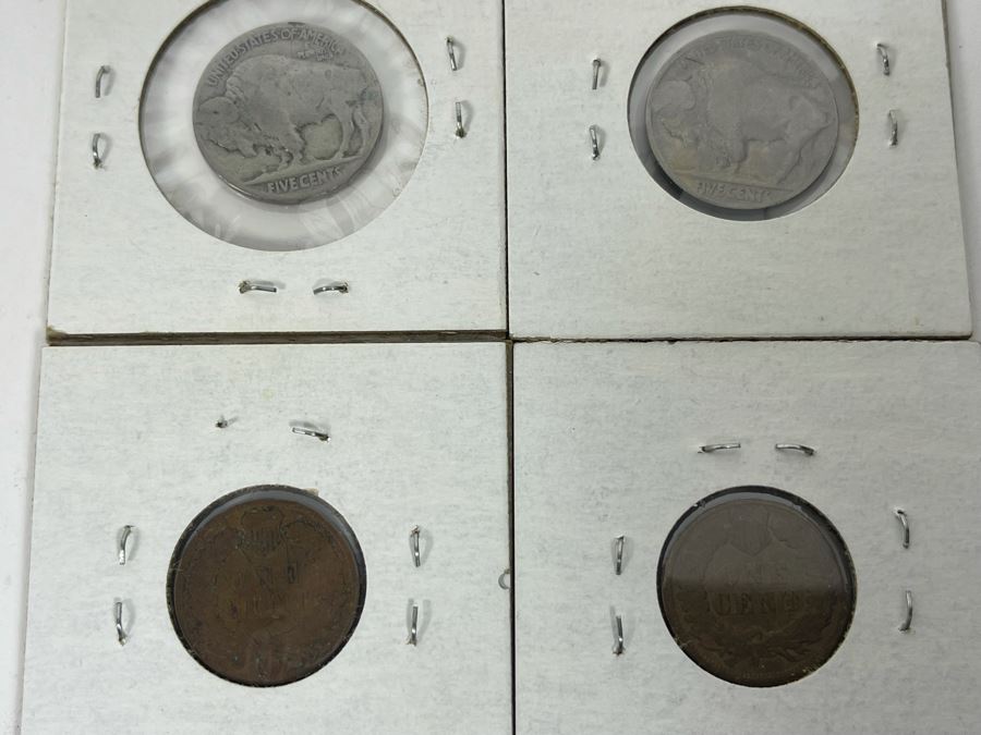 Pair Of Buffalo Indian Head Nickels And Pair Of Old Indian Head Pennies [Photo 8]