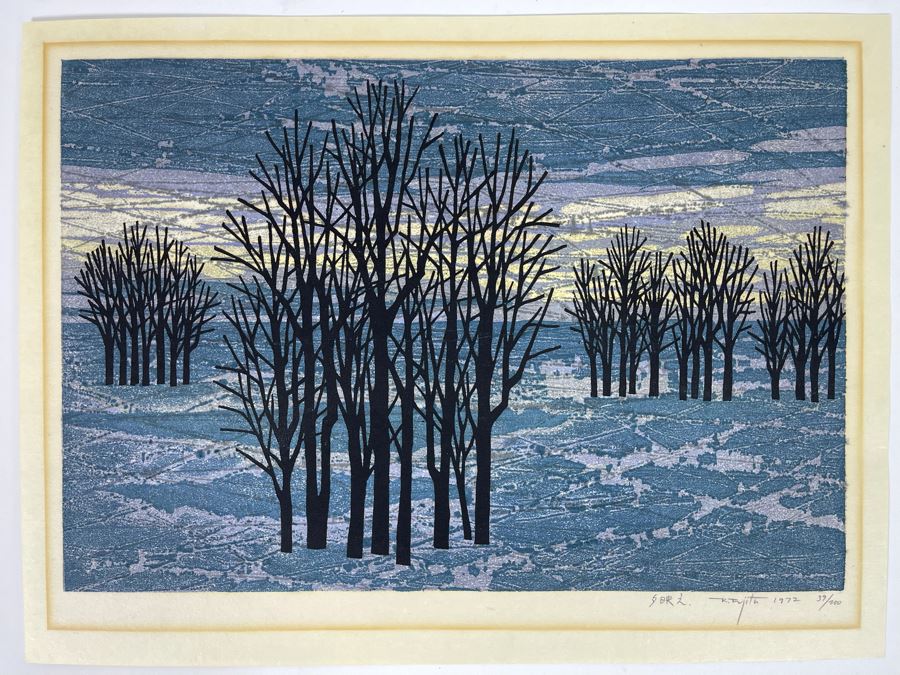 Fumio Fujita Mid-Century Modernist 1972 Woodblock Print Signed & Limited 16 X 12 [Photo 3]