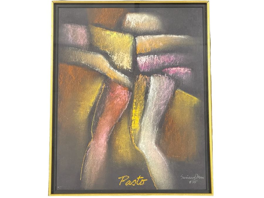 Sammy Pasto (1921-2013) Original Pastel Framed Artwork Titled 'Series Of Man #35' San Diego California Modernist Painter 18 X 20 [Photo 1]