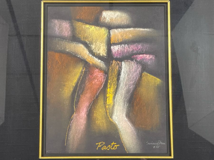 Sammy Pasto (1921-2013) Original Pastel Framed Artwork Titled 'Series Of Man #35' San Diego California Modernist Painter 18 X 20 [Photo 3]