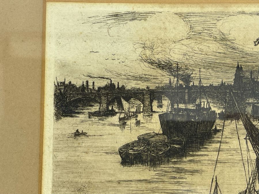 Vintage Framed Philip Pimlott Etching Of London Bridge 13 X 16 [Photo 4]