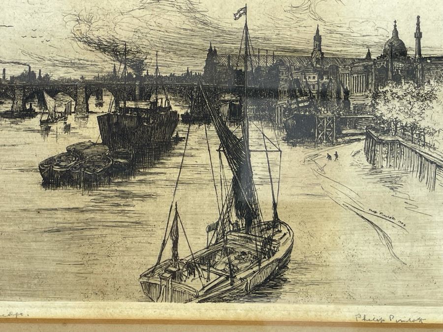 Vintage Framed Philip Pimlott Etching Of London Bridge 13 X 16 [Photo 3]