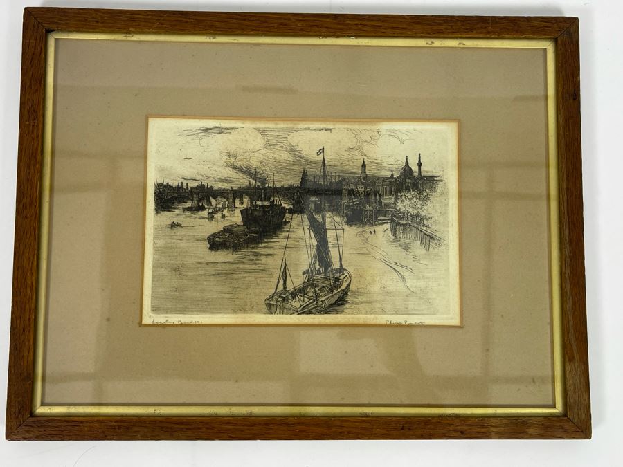 Vintage Framed Philip Pimlott Etching Of London Bridge 13 X 16 [Photo 9]