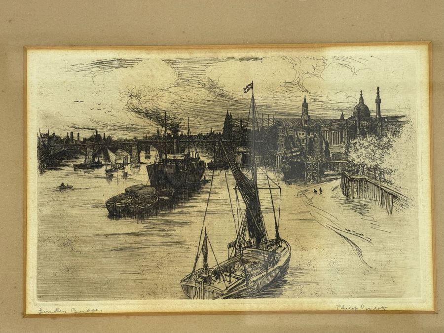 Vintage Framed Philip Pimlott Etching Of London Bridge 13 X 16 [Photo 1]