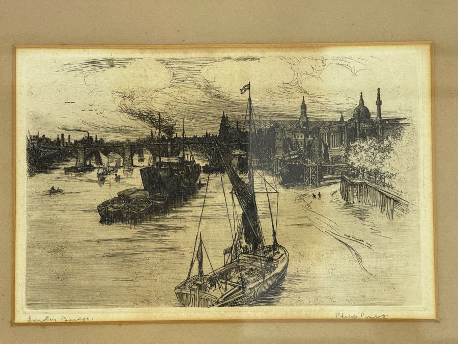Vintage Framed Philip Pimlott Etching Of London Bridge 13 X 16 [Photo 2]