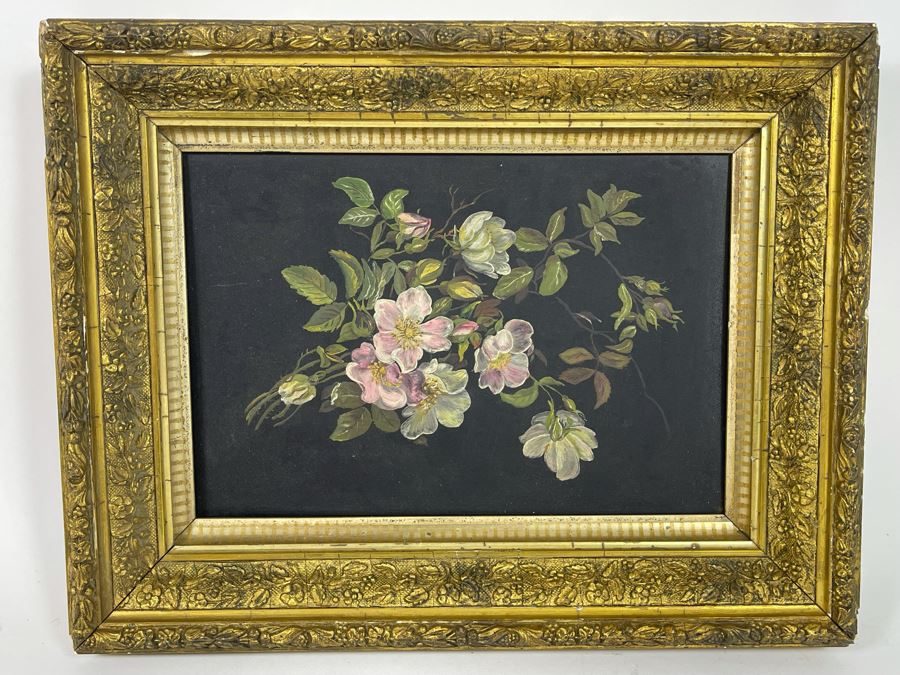 Antique Still Life Painting On Metal With Antique Gilt Wooden Frame 13.5 X 10.5 [Photo 4]