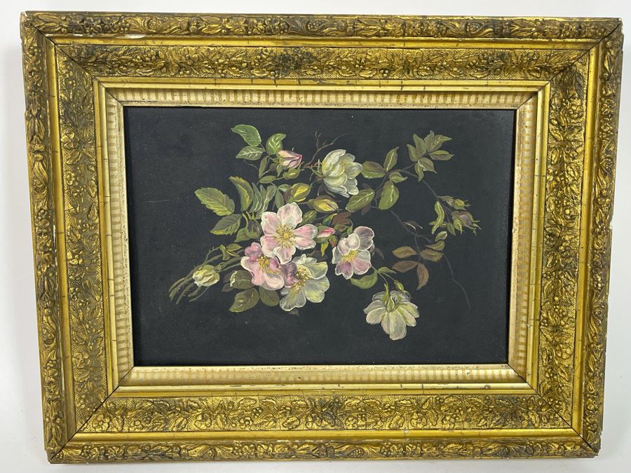 Antique Still Life Painting On Metal With Antique Gilt Wooden Frame 13.5 X 10.5 [Photo 2]