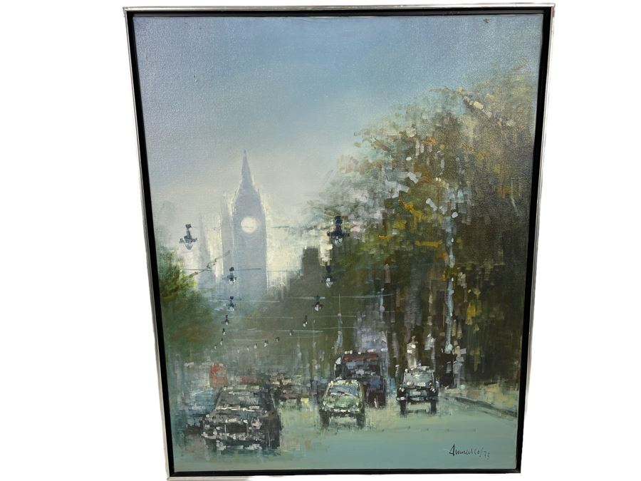 Original Mid-Century Abstract London Street Scene Painting Signed 25 X 31 [Photo 1]