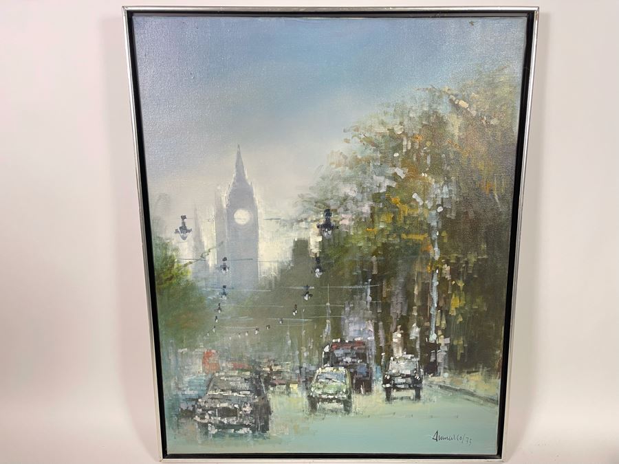 Original Mid-Century Abstract London Street Scene Painting Signed 25 X 31 [Photo 4]