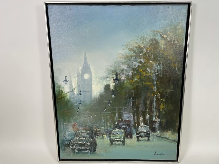 Original Mid-Century Abstract London Street Scene Painting Signed 25 X 31 [Photo 2]