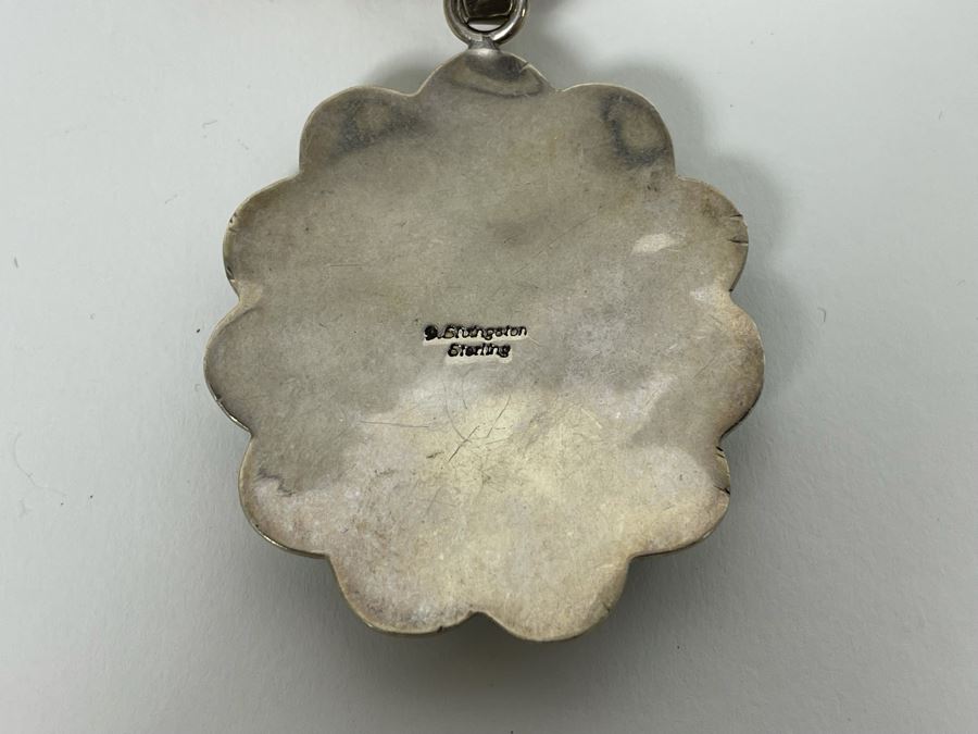 Signed Native American Sterling Silver Turquoise Pendant With Sterling Silver Necklace 81.9g [Photo 7]