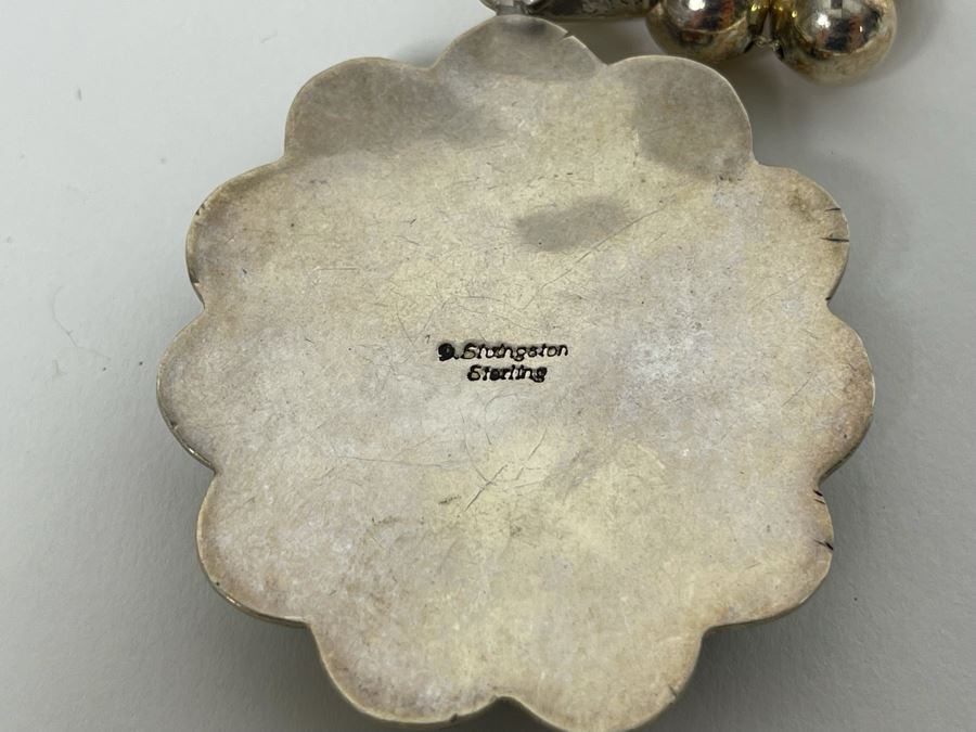 Signed Native American Sterling Silver Turquoise Pendant With Sterling Silver Necklace 81.9g [Photo 9]