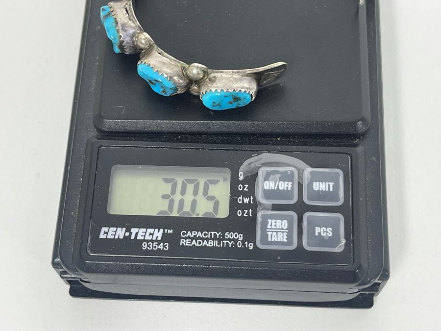 Signed Native American Sterling Silver Turquoise Bracelet By LJ Sr 30.5g [Photo 8]