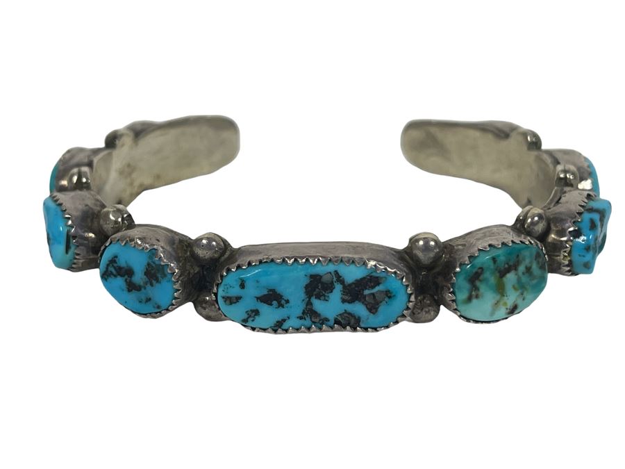 Signed Native American Sterling Silver Turquoise Bracelet By LJ Sr 30.5g [Photo 1]