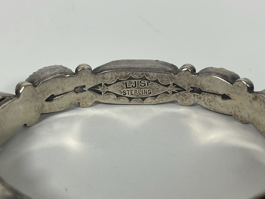 Signed Native American Sterling Silver Turquoise Bracelet By LJ Sr 30.5g [Photo 7]