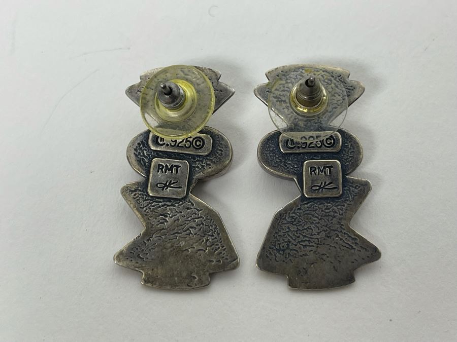 Signed Sterling Silver Inlay Earrings 10.2g [Photo 7]