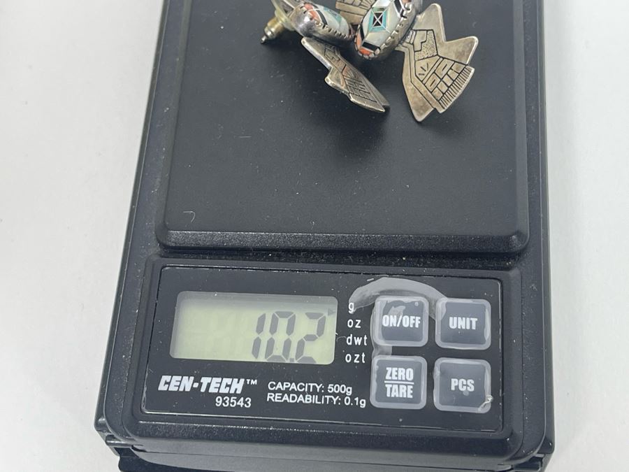 Signed Sterling Silver Inlay Earrings 10.2g [Photo 8]