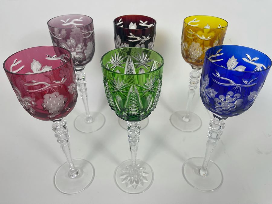(6) Colored Cut Crystal Stemware Glasses 10H [Photo 7]